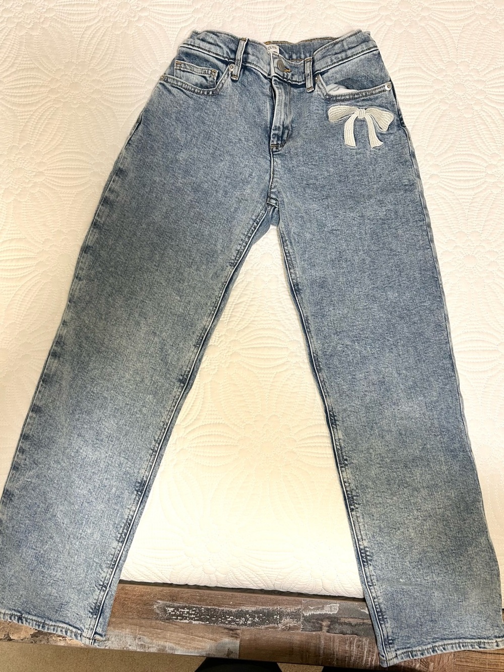 Crewcuts Light Blue Straight-Leg Jeans with White Bow Accent